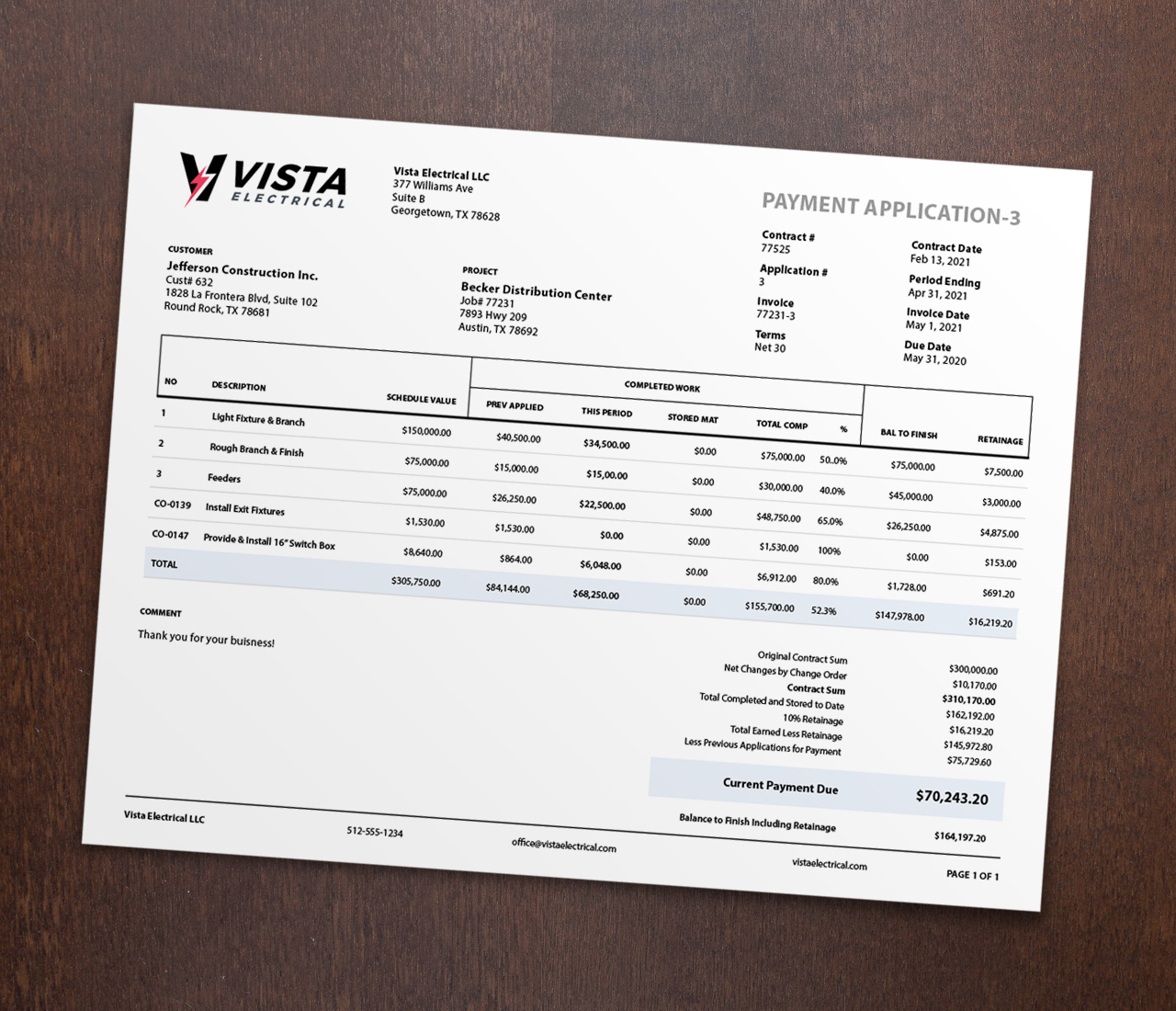 Send your Clients an simple, clean, and easy to understand progress invoice.